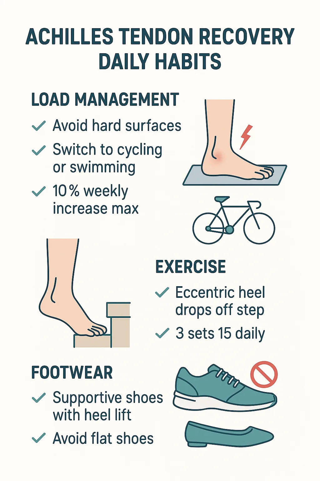 Achilles Tendinopathy self-care routine infographic