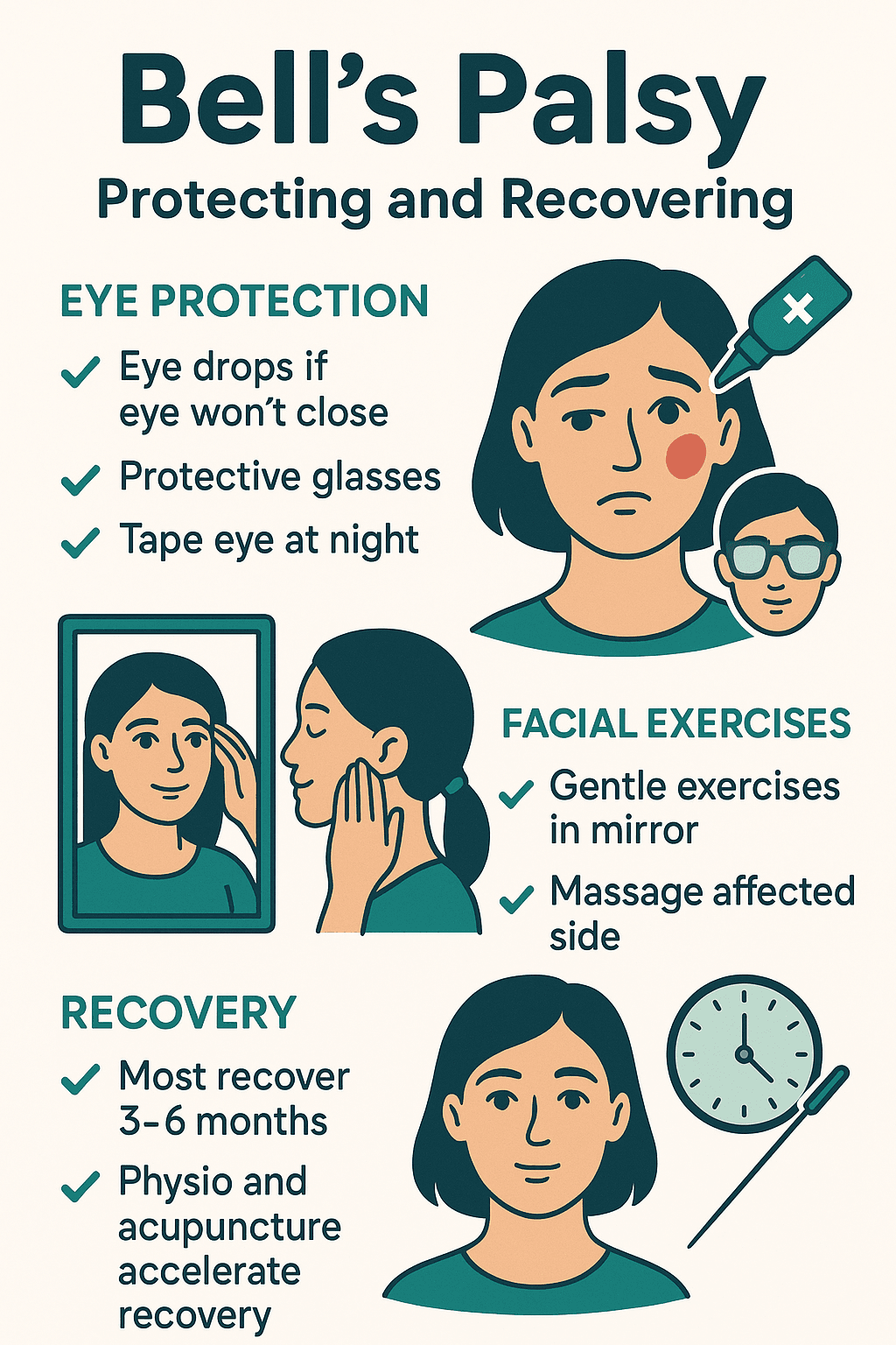 Bells Palsy self-care routine infographic