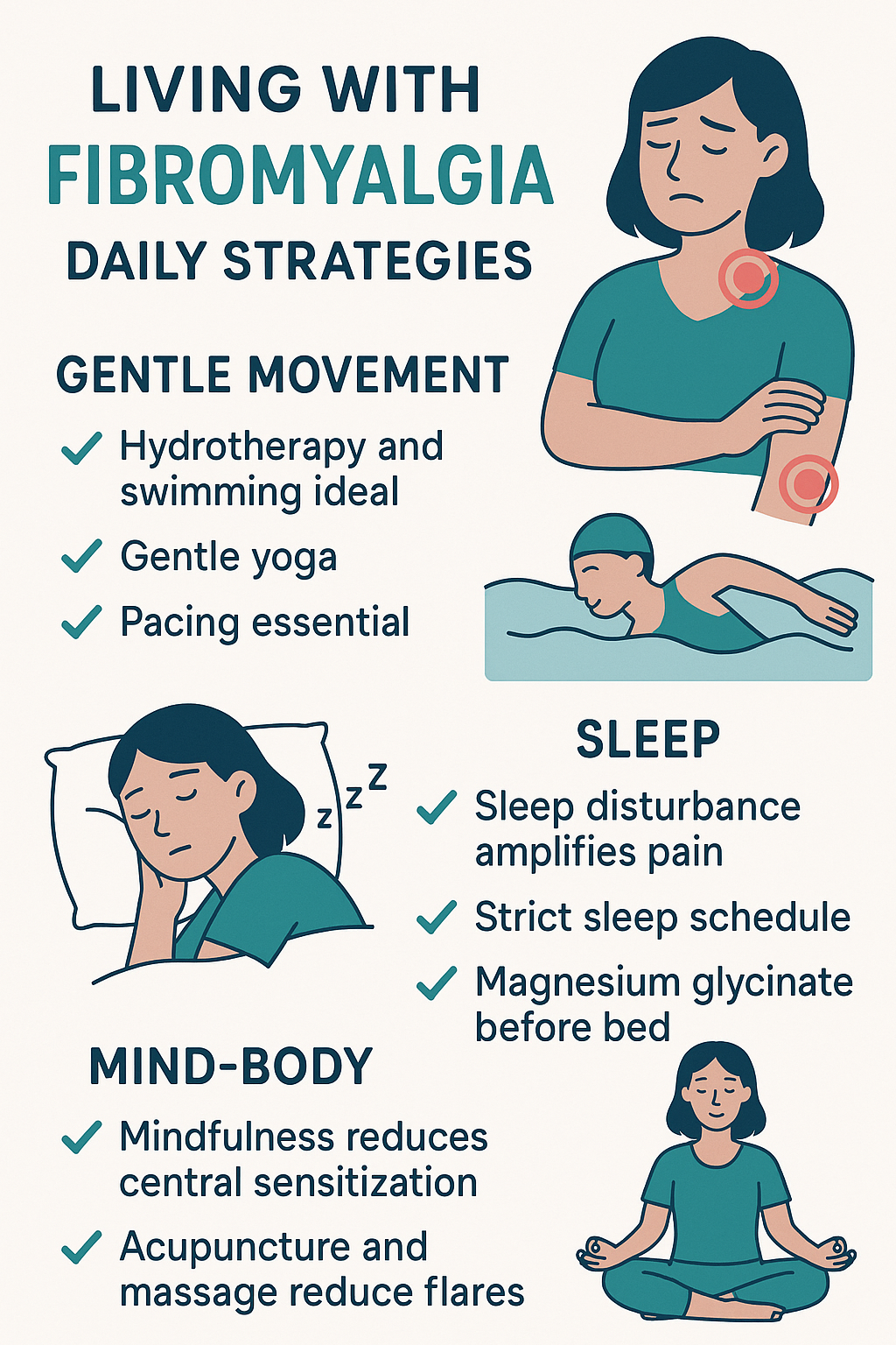 Fibromyalgia self-care routine infographic