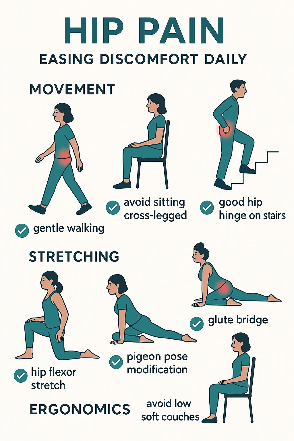 Hip Pain self-care routine infographic