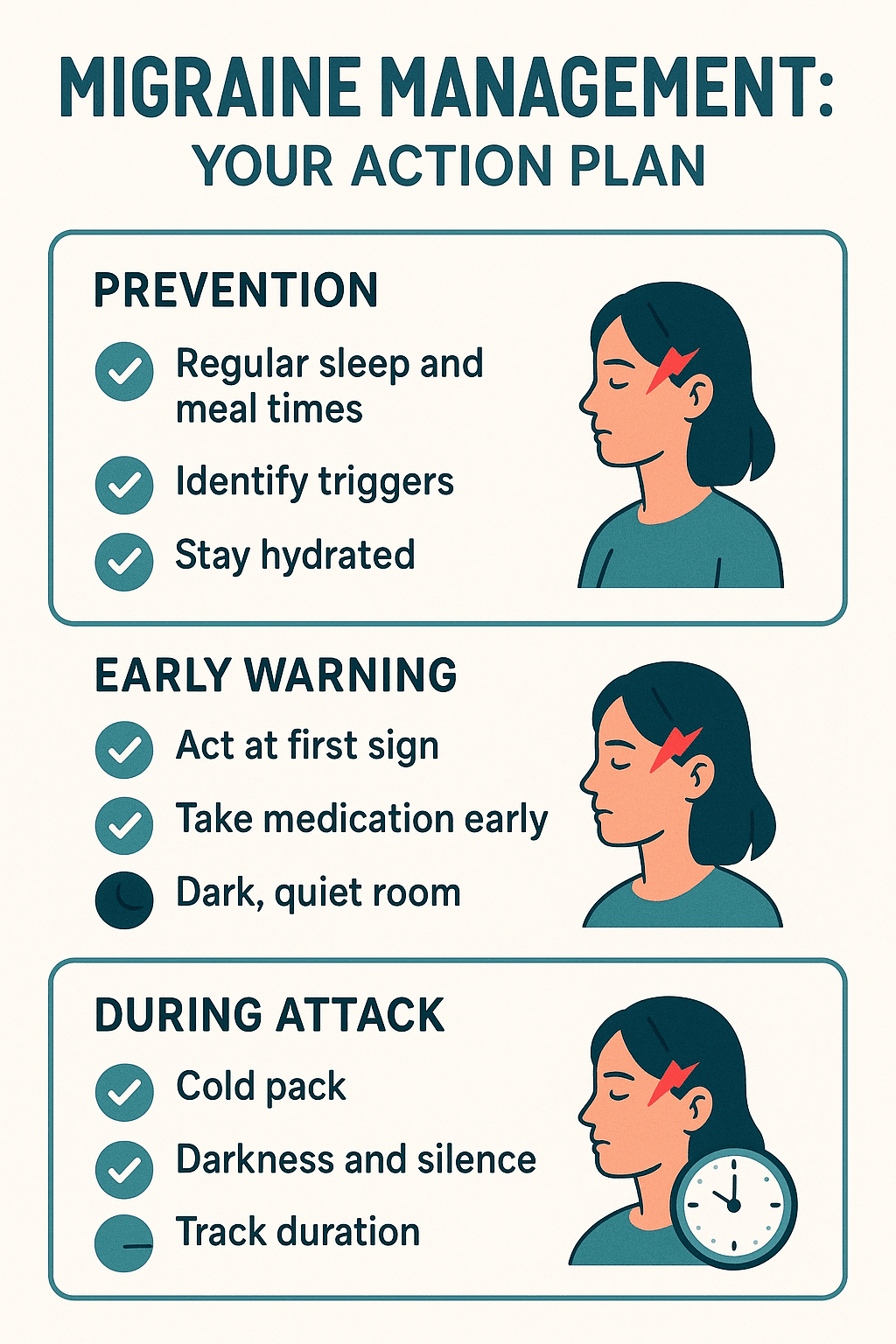 Migraines self-care routine infographic
