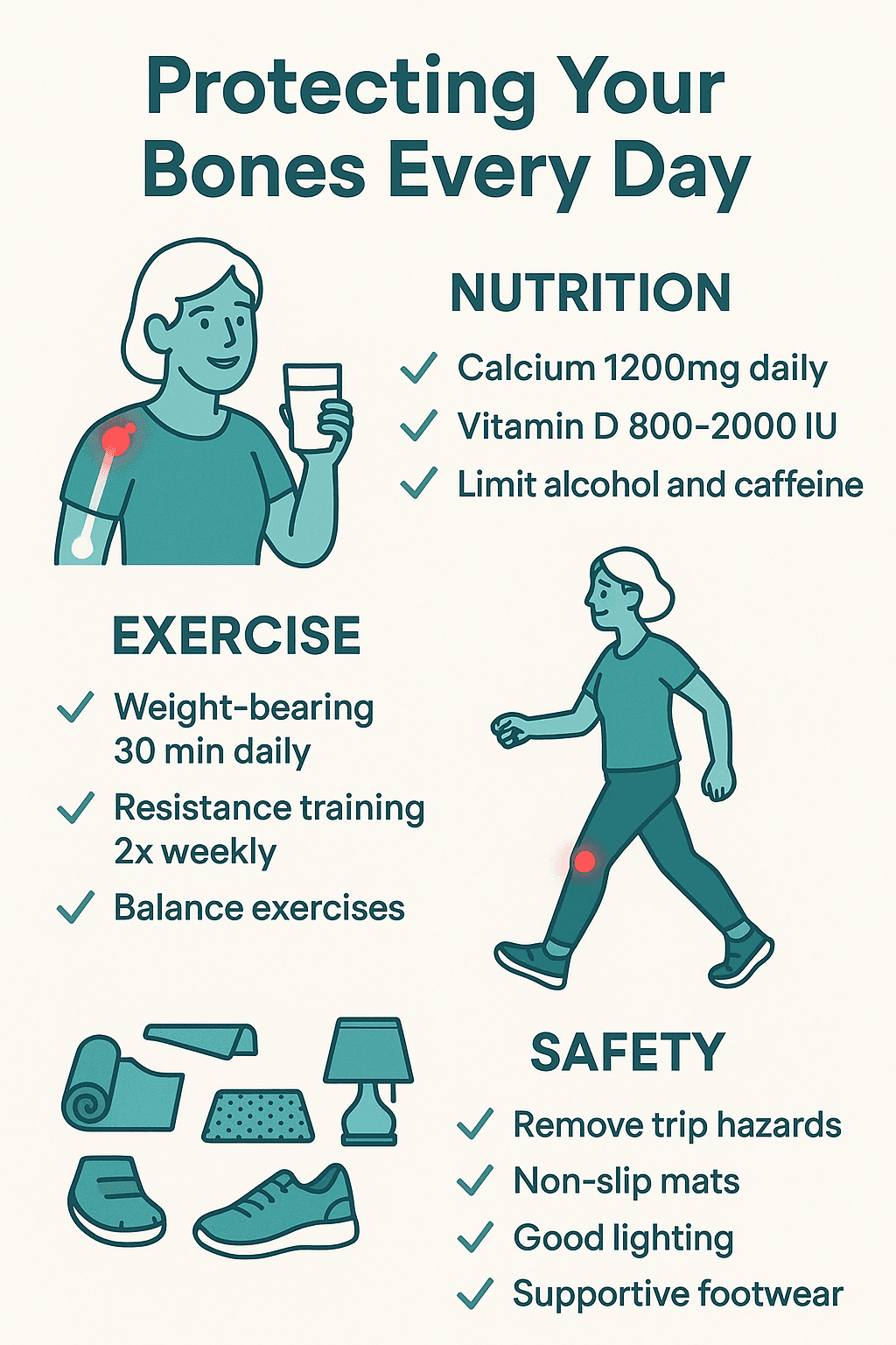 Osteoporosis self-care routine infographic