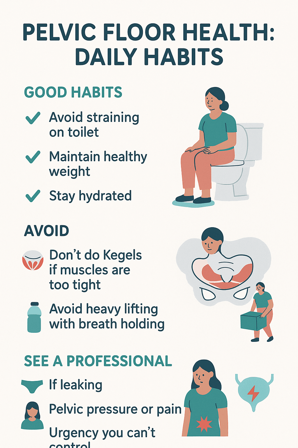 Pelvic Floor Dysfunction self-care routine infographic
