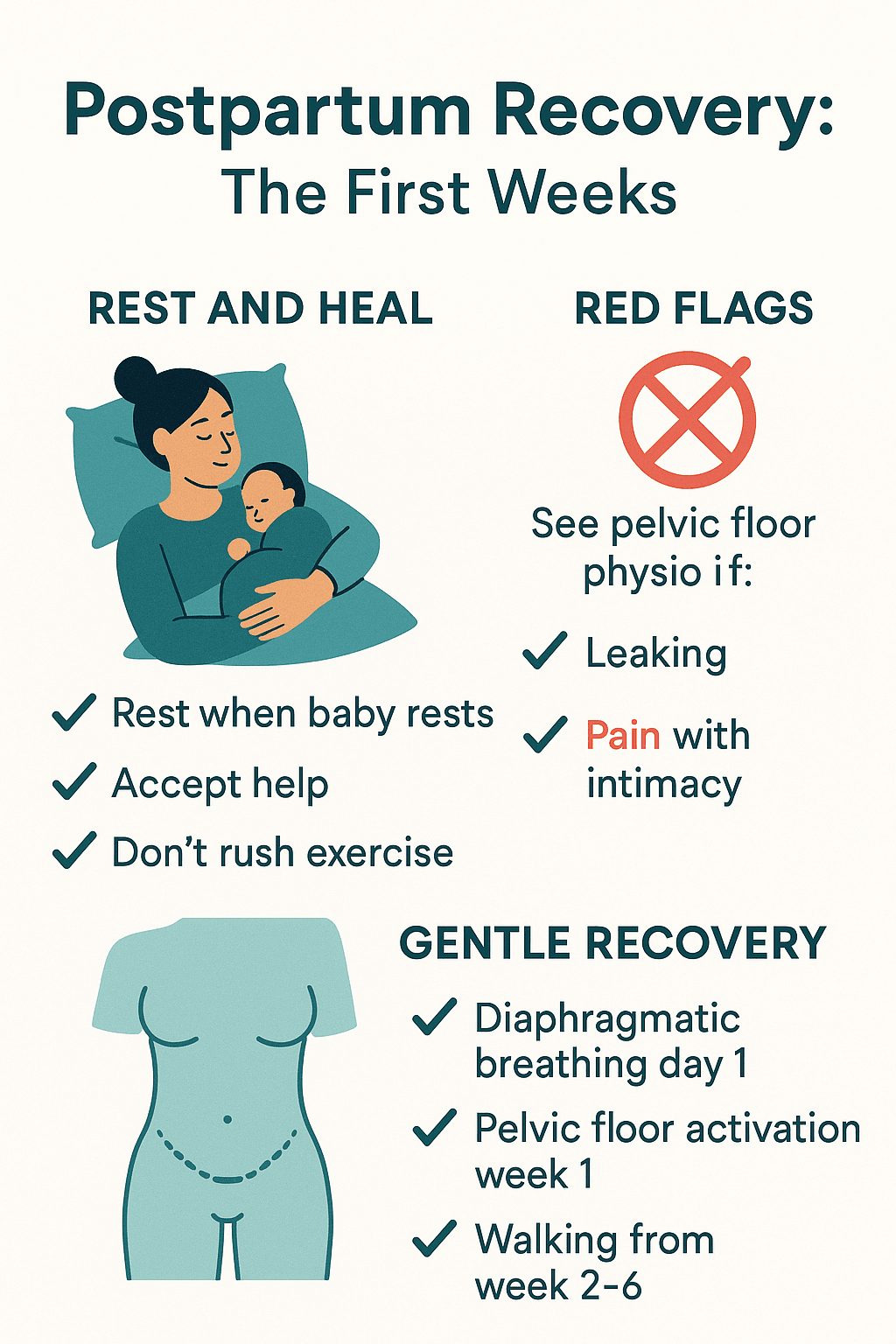 Postpartum Recovery self-care routine infographic