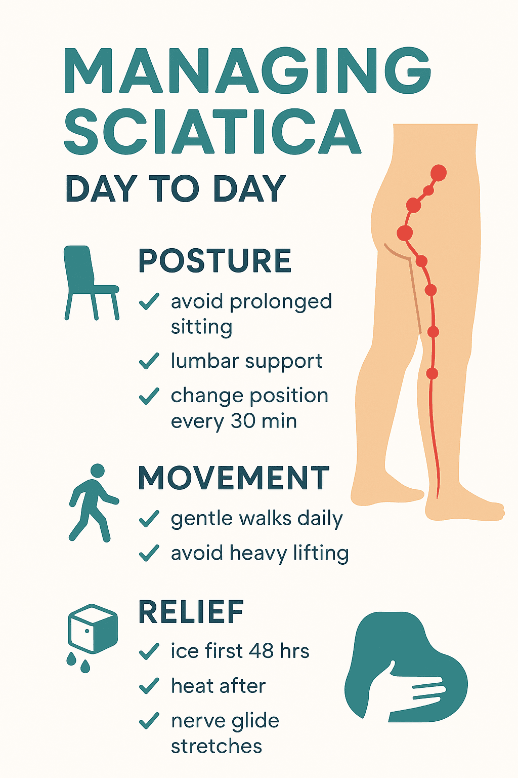 Sciatica self-care routine infographic