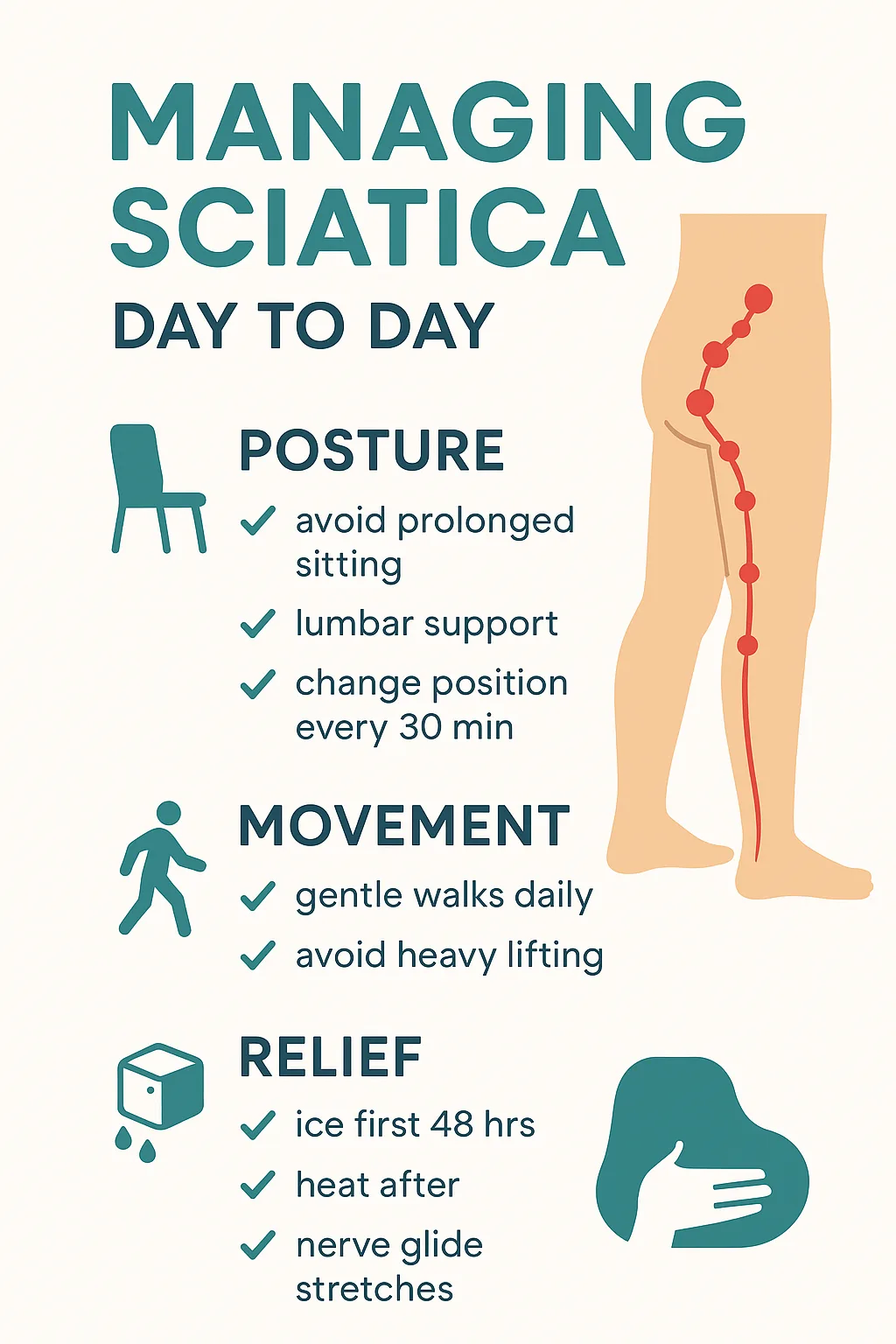 Sciatica self-care routine infographic