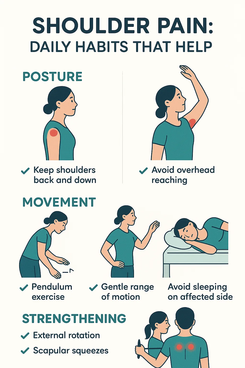Shoulder Pain self-care routine infographic