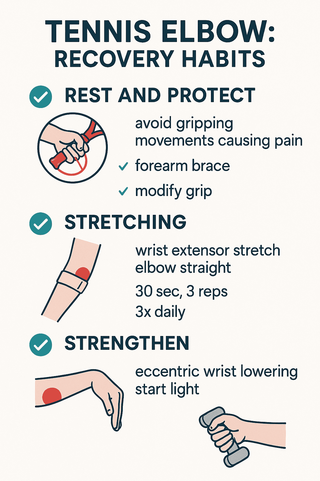 Tennis Elbow self-care routine infographic